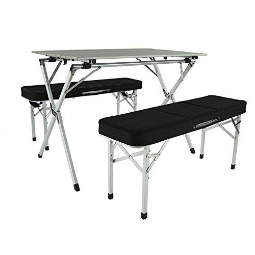 Aluminum Portable Folding Roll Table & Bench Set (Black) - camping table | outdoor table | table chair set | foldable table | family | tailgating | rv | party | dining | camping gear | kitchen table