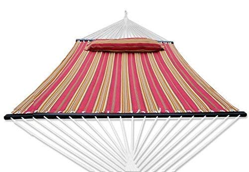 ZENY New Portable Cotton Hammock Quilted Fabric Pillow Double Size Spreader Bar Heavy Duty Outdoor Camping w/Detachable Pillow, Suitable 12FT Hammock Stand