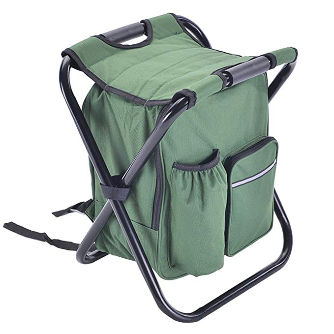 A.B Crew Portable Folding High-Intensity Steel Weight Supported Backpack Mazar Stool Chairs With Insulated Cooler Compartment Bag for Fishing Camping