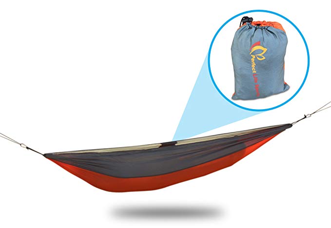 Ultralight Compact Hammock for Camping. Extra Strong Parachute Fabric, Carabiners & Attachment Rope Included. Fast Set Up and Pack Down. Perfect for Backpacking, Hiking, Beach, Yard, Travel, Relaxing