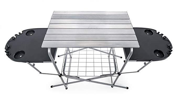 Camco 57295 Deluxe Folding Grilling Table with Plastic Side Tables