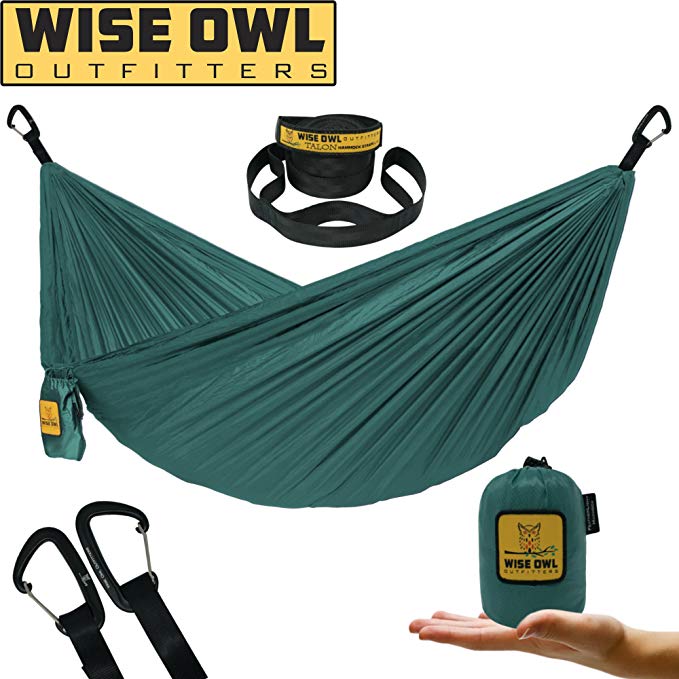 Wise Owl Outfitters Ultralight Camping Hammock with Tree Straps - Feather Light Lightweight Compact Durable Ripstop Parachute Nylon Hammocks - Outdoor Travel Backpacking Hiking