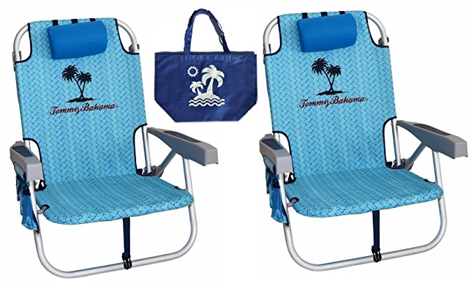 2 Tommy Bahama Backpack Beach Chairs/ Light Blue + 1 Medium Tote Bag