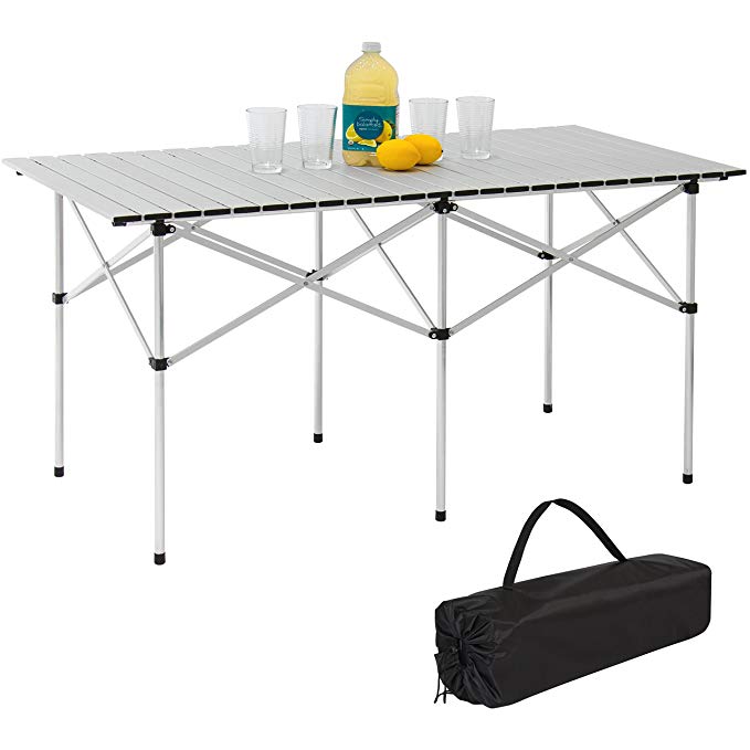 Best Choice Products 55in Portable Roll-Up Aluminum Camping Picnic Table w/Carrying Bag - Silver