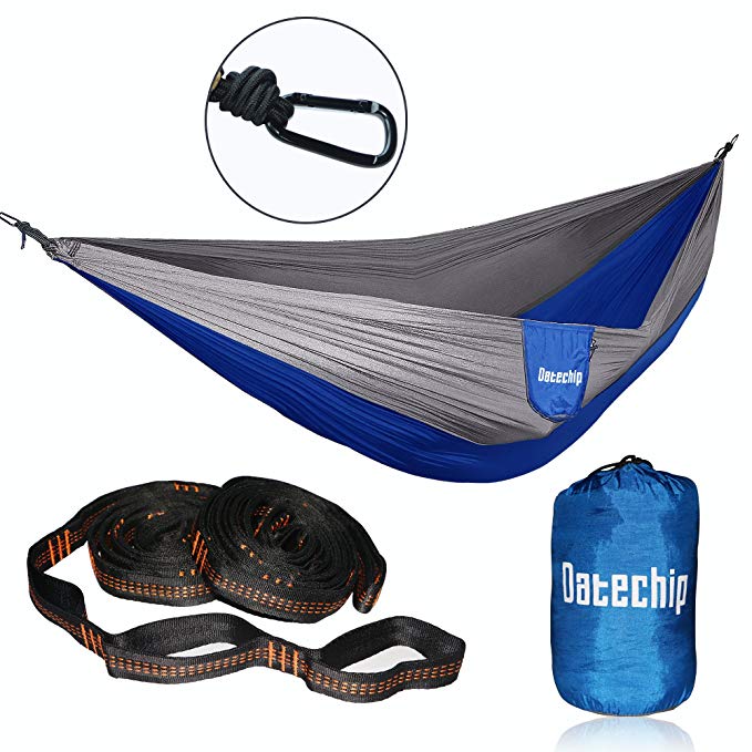 Datechip Double Camping Hammock with Tree Straps & Carabiners Lightweight Parachute Nylon Portable Hammock for Backpacking Camping Travel Beach Yard | 55''×106''