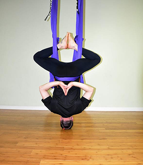 Deluxe Aerial Yoga Hammock (Yoga Swing for Trx, Aerial Yoga, Antigravity) (Purple)