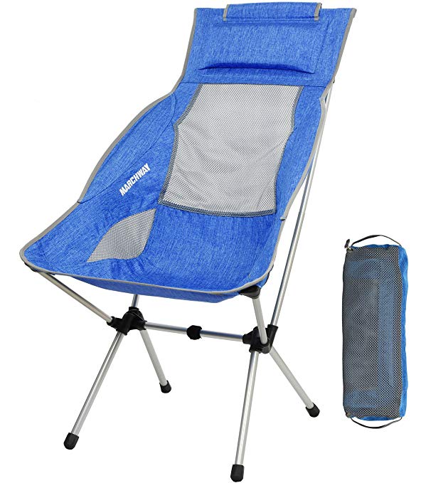 MARCHWAY Lightweight Folding High Back Camping Chair Headrest, Portable Compact Outdoor Camp, Travel, Picnic, Festival, Hiking, Backpacking