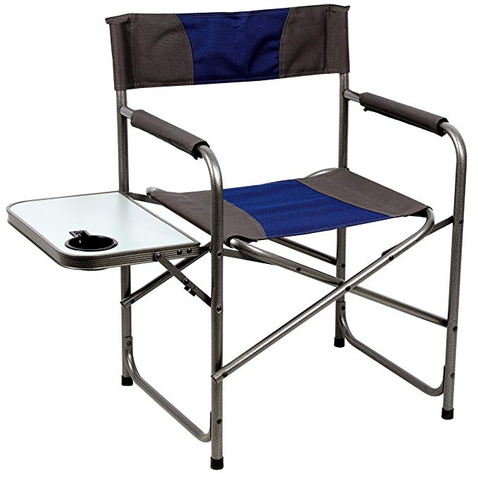 PORTAL Folding Directors Chair Portable Outdoor Camping Chair with Side Table Blue