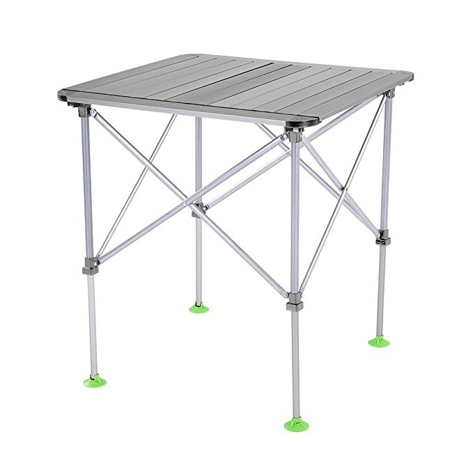 Lixada Height Adjustable Outdoor Folding Table Portable Aluminum Alloy Camping Table Desk Furniture Foldable Picnic Table with Carry Bag