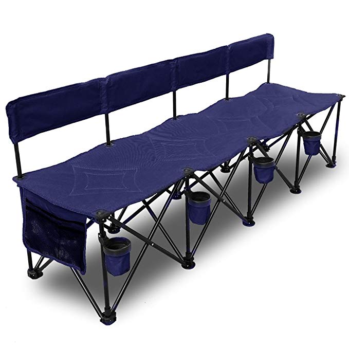 GoTEAM! Pro 4 Seat Portable Folding Team Bench - Navy Blue