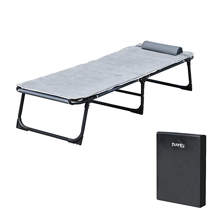 Purenity Comfort Folding Military Bed Camping COT Set With Free Mat and Storage Bag