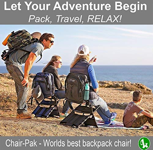 Chair-Pak Best Backpack Chair Folding Outdoor Chair Perfect Hiking Chair Fishing Chair Hunting Chair Concert Chair Lightweight Comfortable Portable Rugged Easy to Use with Cooler - BLACK