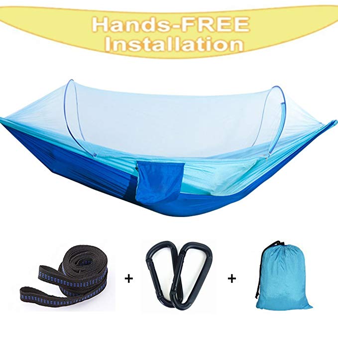 Hann Camping Hammock, Portable Camping Hammock with Mosquito Net Parachute Nylon Fabric Lightweight Hammock for Beach, Traveling, Hiking, Mountain,Adventure,Outdoor Jungle