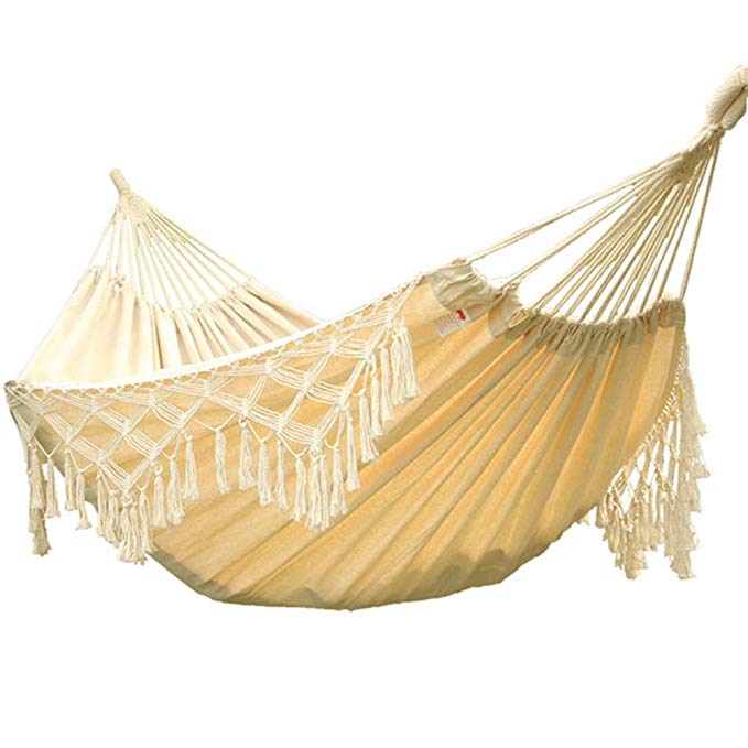 DIAOHXY Tassel Two-person Hammock,Decorative Lace Indoor Natural Materials Linen White Romantic Two-person Hammock