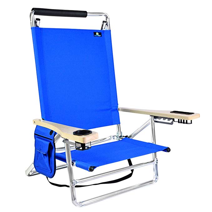 Deluxe 5 pos Lay Flat Aluminum Beach Chair w/ Cup Holder