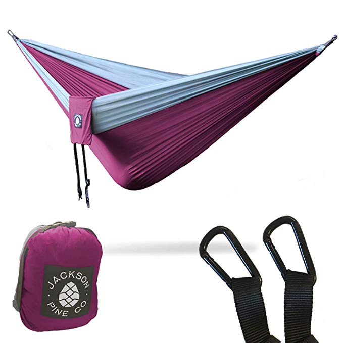 Jackson Pine Spruce Double Hammock- Top Rated Camping Hammock, Superior Lightweight Olympia Nylon, Premium No Snag Carabiners and Advanced Sequoia Suspension