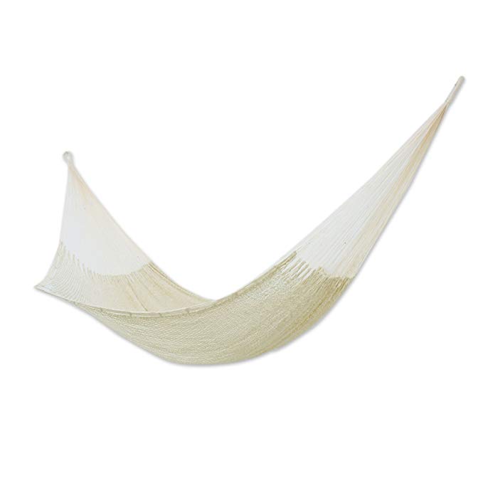 NOVICA Sustainable Cotton Ivory Rope Hammock 'Caribbean Beach' (Double)