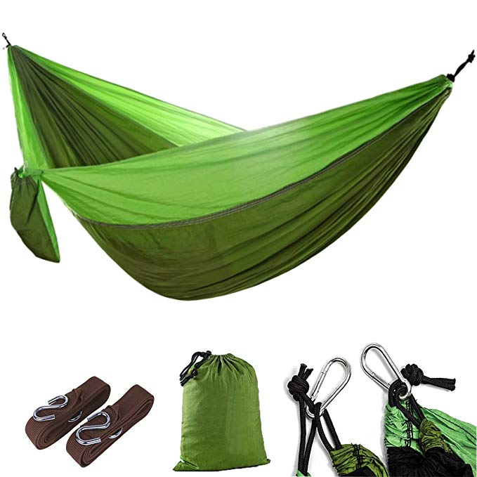 Double Camping Hammock with Tree Straps, Parachute Camping Lightweight Portable Hammock for Travel Backpacking Yard Beach