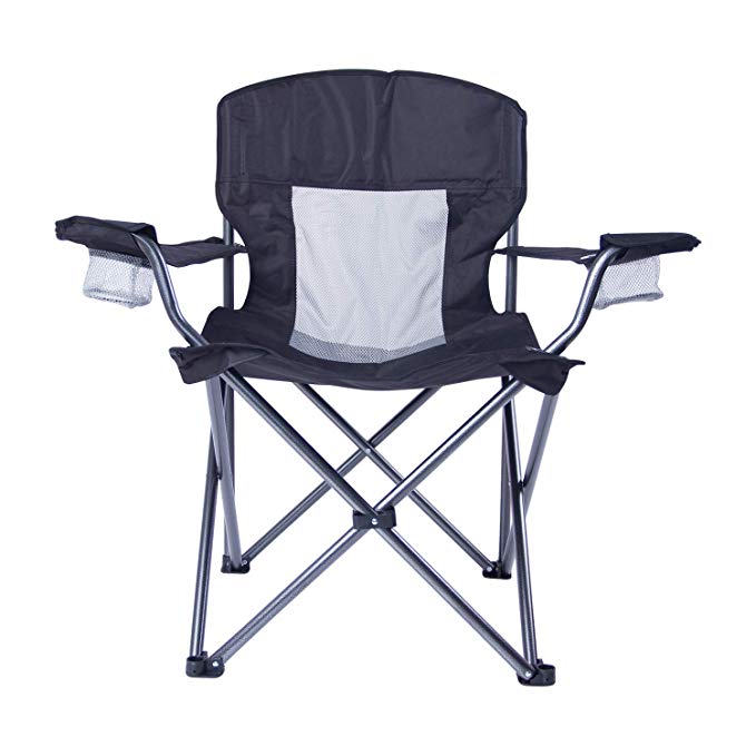 LCH Outdoor Camping Chair Oversized Support 300lbs Folding Padded Chair Mesh Back Heavy Duty Comfort with Two Cup Holders and Armrest Portable with Carry Bag