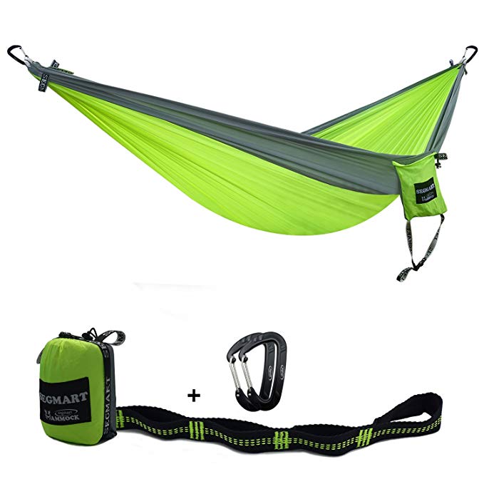 SEGMART Double Hammock with Two Tree Straps & Carabiners, 600lbs