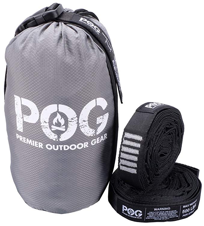 Best Double Camping Hammock with 9ft Tree Strap by POG. Lightweight Parachute Ripstop Nylon for Camping, Backpacking, Beaches, Travel & Outdoors.