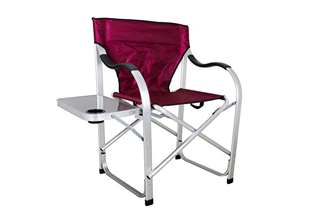 Stylish Camping SL1215 Burgundy Heavy Duty Folding Camping Director Chair with Side table