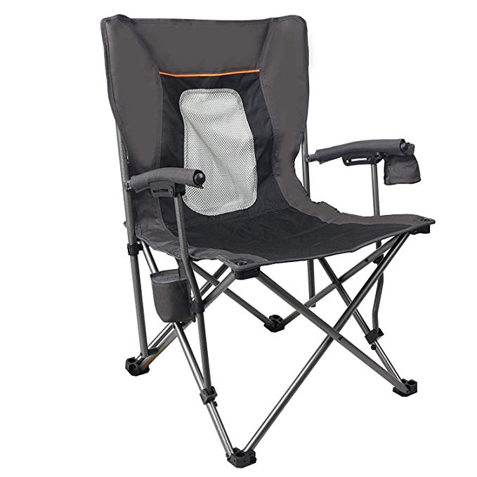 PORTAL Mesh Back Mountaineering Leisure Camping Quad Folding Chair with Cup Holder and Pouch