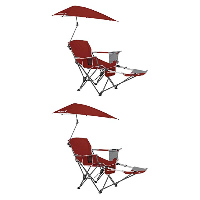 Sport Brella Portable Sun Shelter Umbrella Recliner Folding Chair, Red (2 Pack)