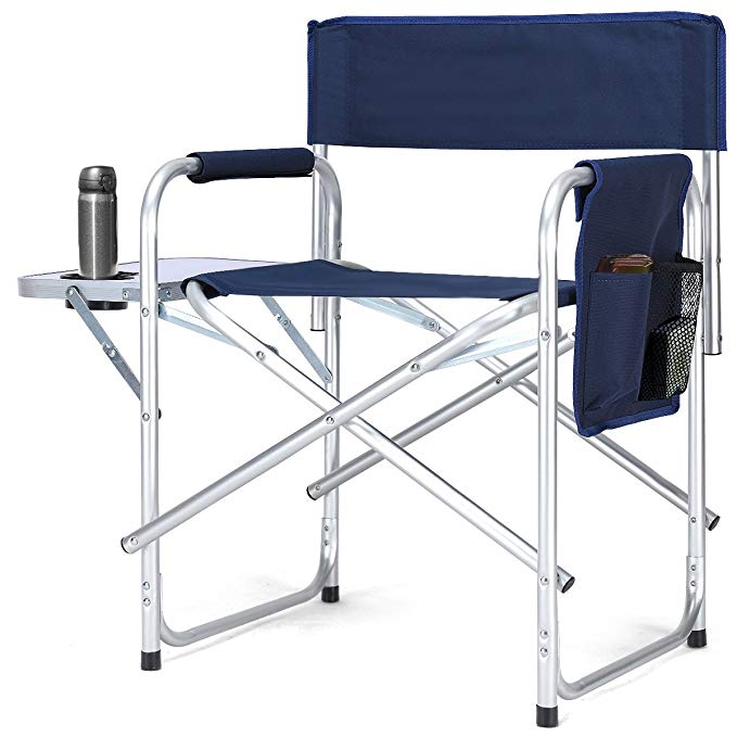 Giantex Camping Directors Chair Folding Lightweight Aluminum Frame Breathable Oxford Fabric Outdoor Lawn Camp Fishing Portable Deck Chair W/Cup Holder Side Table Storage Bag