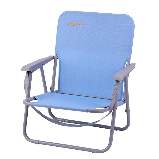 #WEJOY Lightweight Low Back Folding Outdoor Lawn Camp Beach Chair with Shoulder Strap Pocket, Low Seat, Blue