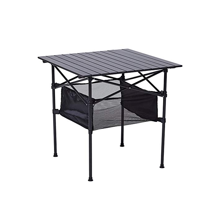 RORAIMA Easy Setup Portable Compact Aluminum Camping Folding Table 120Lbs Capacity Great Outdoor Camping, BBQ Playing Cards Product Size 27.56X27.56X27.56 Inch Carry Bag Black