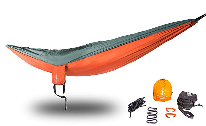 New Oak Double Camping Hammock Set – Lite weight, compact, quick hang comfort system, optional 10 ft Tree Straps and 12kn biners, EVERYTHING TO GET OUT THERE AND GET LOST!!