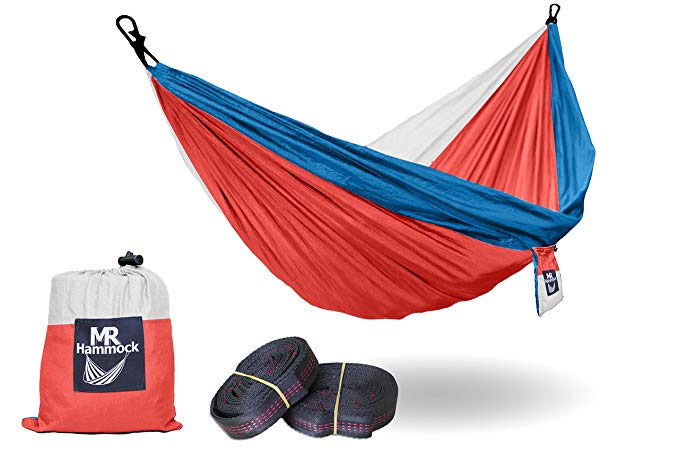 Portable Parachute Hammock with Hanging Tree Straps (Large) For Outdoor Hiking, Camping, Backpacking, Backyard Hangout, Travel, Beach, Survival | Lightweight Nylon | Supports Up To 400lbs - 9 Designs