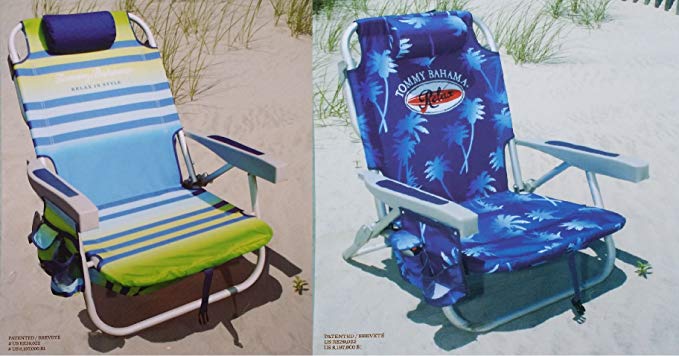 2 Tommy Bahama 2015 Backpack Cooler Chairs with Storage Pouch and Towel Bar (1 green striped and 1 blue)