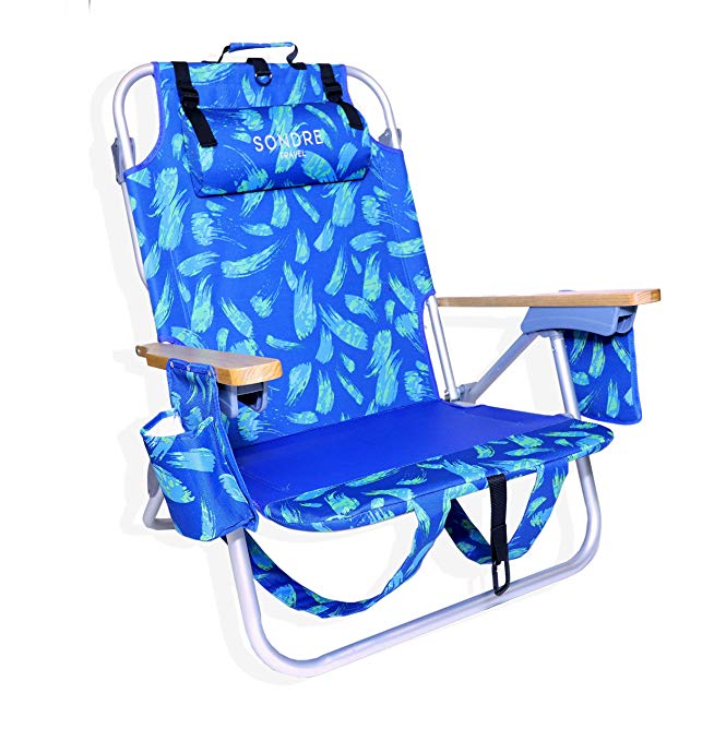 The Voyage Chair - Backpack Beach Chair Dual Can Sleeves, Large Pouch Pocket Anti-Theft Protection