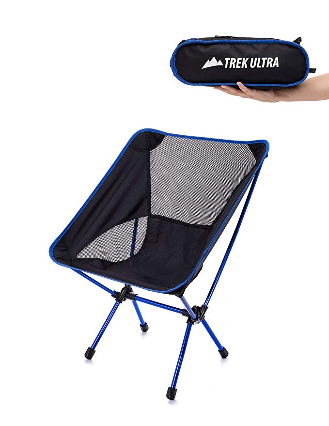 TrekUltra Portable Compact Lightweight Camp Chair with Bag - Ultralight Folding Camp Chairs - Great Beach Hiking Backpacking and Sporting Events Chair with Adjustable All Terrain Feet