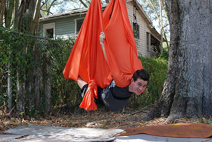 Deluxe Aerial Yoga Hammock (Yoga Swing for Trx, Aerial Yoga, Antigravity) (Orange Pizaaz)