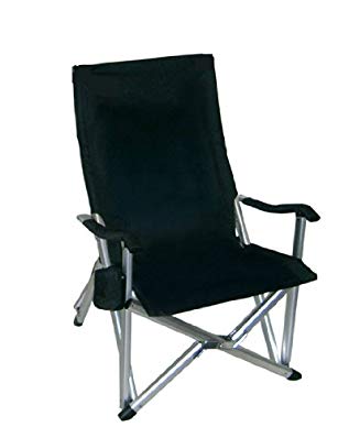 World Outdoor Products NEW RUSTPROOF DESIGN Luxury BLACK Lightweight Aluminum Folding LAWN CHAIR Featuring Washable,Mildew Resistant Polyester Fabric,Matching Padded Arm Rests, Carry Bag, Cup Holder