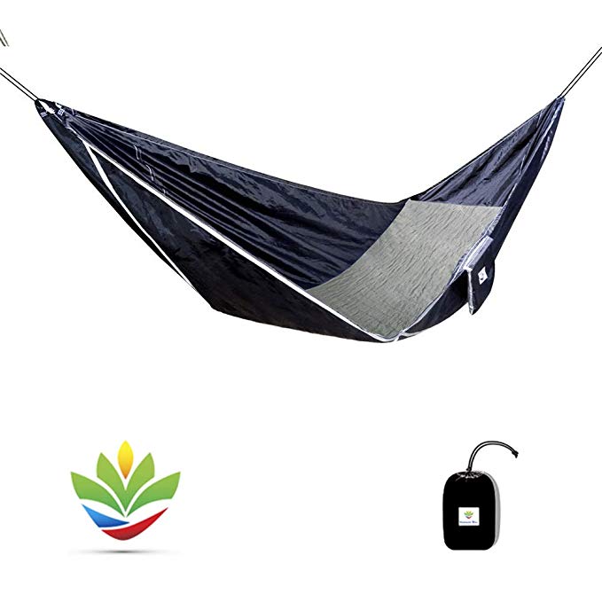 Hammock Bliss Sky Bed - Hangs Like A Hammock, Sleeps Like A Bed - Unique Asymmetrical Design Creates An Amazingly Flat and Insulated Camping Hammock - Integrated Suspension 100