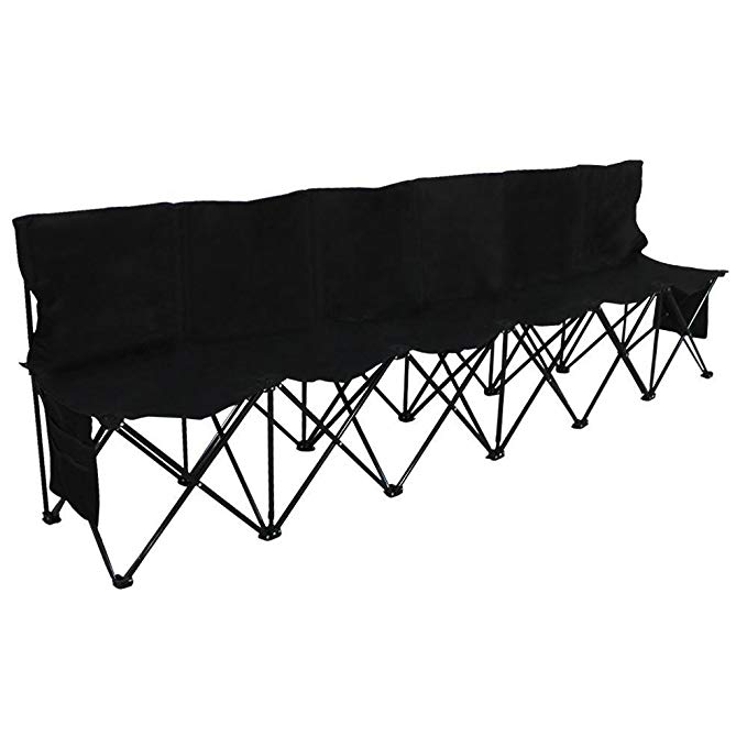 Topeakmart Portable 6 Seater Sport Folding Bench Black Bench Soccer Expandable Folding Chairs Sport Sideline Bench Seats