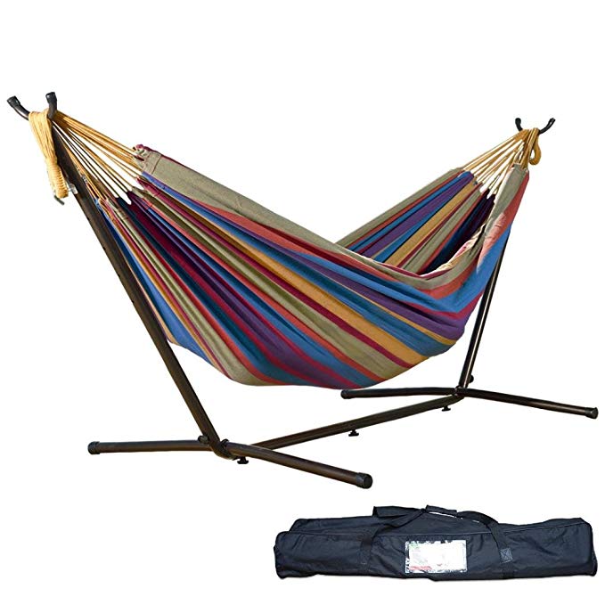 Hammock,WYTong Double Hammock With Space Saving Steel Stand+Portable Carrying Case for Patio Yard and Beach Outdoor