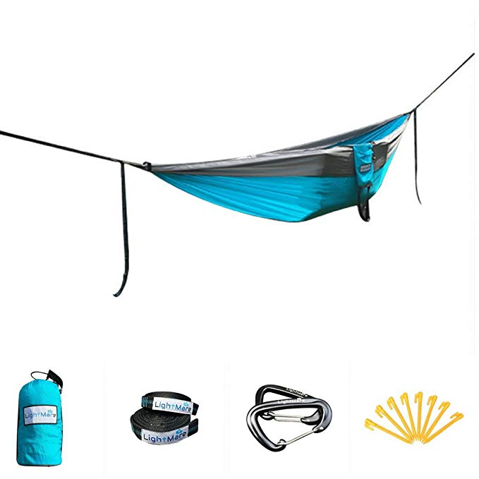 LightMare Double Camping Hammock - SPECIAL 4in1 Lightweight, Portable, Parachute Hammock, Tent, Swing - Includes Tree Straps and Carabiners: Great for Hiking, Backpacking, Camping, Travel, Beach, Yard