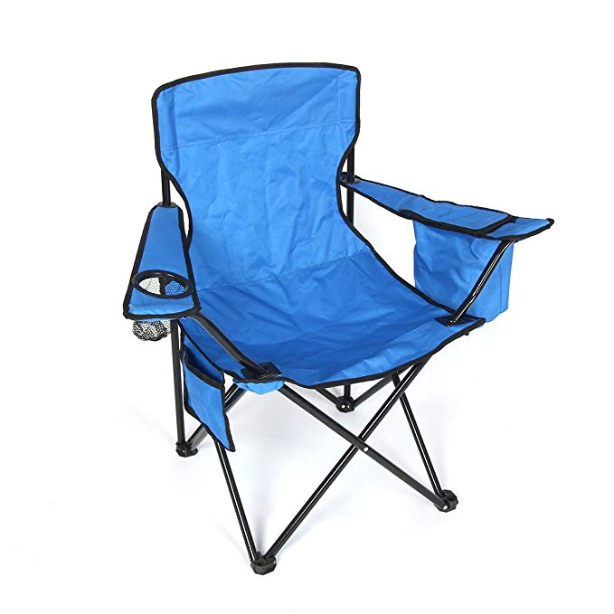 HOMSPORT Simple Camping folding Beach Chair Outdoor Fishing Chair with Ice Bag and Litter Caddie—Royal Blue