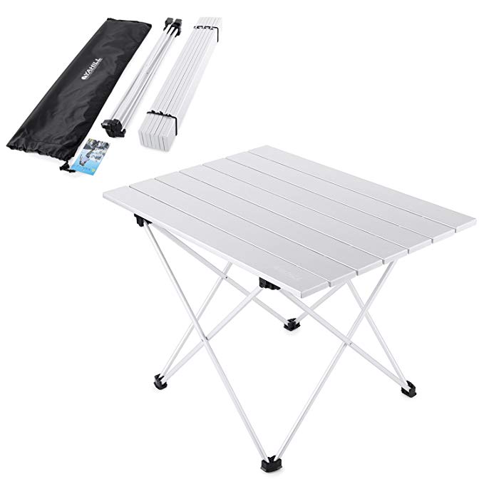 YAHILL Aluminum Folding Collapsible Camping Table Roll up 3 Size with Carrying Bag for Indoor and Outdoor Picnic, BBQ, Beach, Hiking, Travel, Fishing(Silver- L)