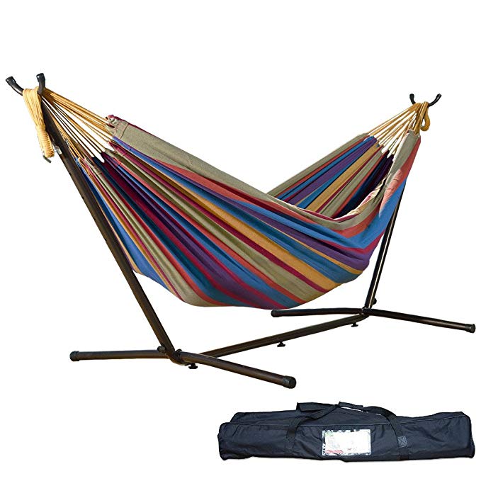 WuyiMC Double Hammocks, 2 Person Patio Yard Beach Outdoor Double Hammock With Space Saving Steel Stand Up to 450lbs Including Portable Carrying Case