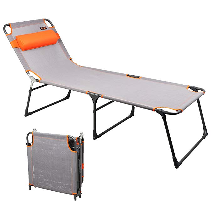 PORTAL Adjustable Folding Reclining Lounger Beach Bed Cot, Grey