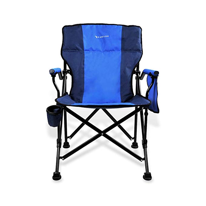 Kamileo Camping Chair, Folding Portable Lawn Chair with Padded Armrest Cup Holder and Storage Pocket (Carry Bag Included)