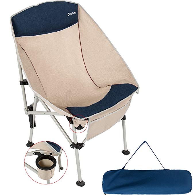 KingCamp Camping Chair Heavy Duty Folding Chair with Cotton Padding and Cup Holder, Portable Compact for Outdoor Picnic, Hiking, Backpacking, Blue/Beige