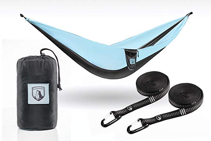 Outdoorser Hammock - Nanook (Double) & Micco (Single) - Includes Tree Straps & Carabiners - Ultralight for Camping, Backpacking and Hiking - Parachute 70D Diamond Ripstop Nylon