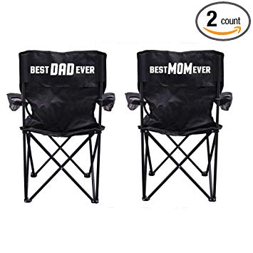 VictoryStore Outdoor Camping Chair -Best Mom Ever and Best Dad Ever Camping Chair with Carry Bag Set